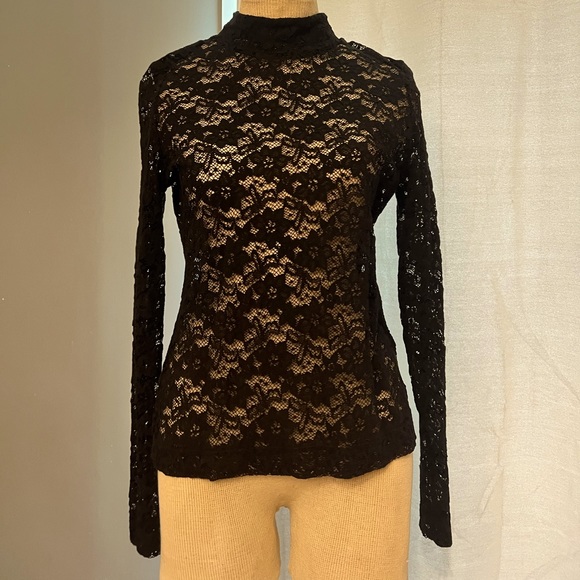 H&M black small size, lace turtle neck long sleeve w zipper on back - Picture 1 of 6